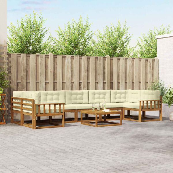vidaXL Zunanja garnitura za sedenje z blazino 8 pcs Naravna in smetana