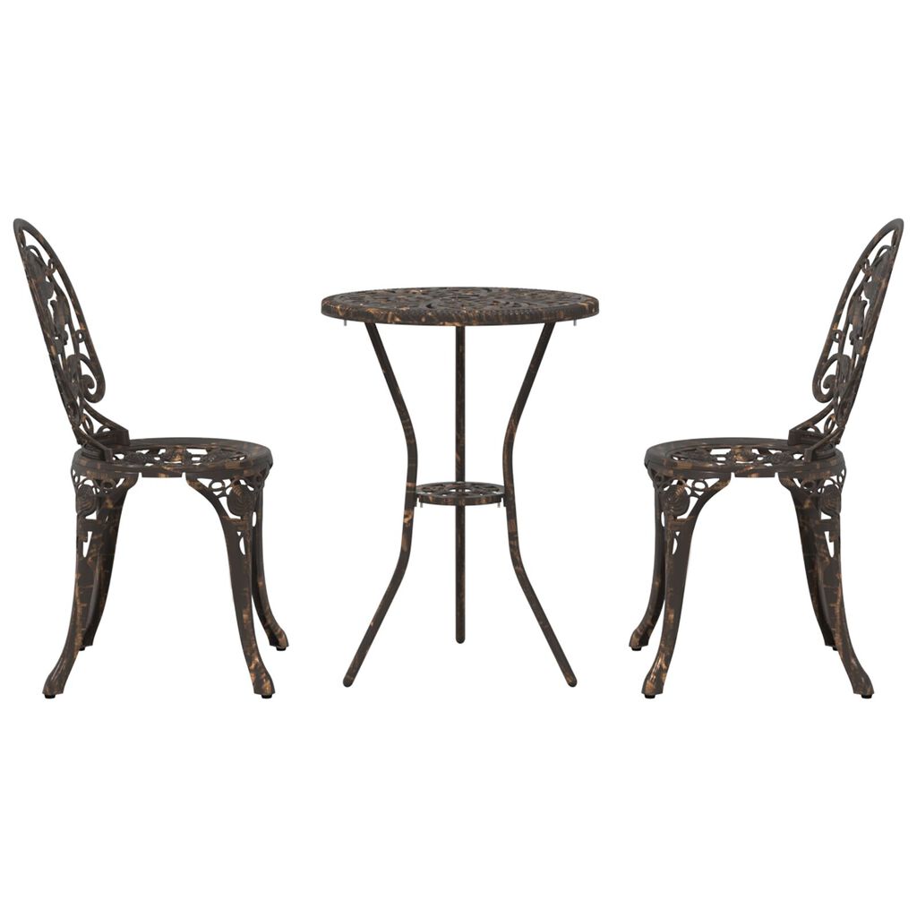 vidaXL Vrtnik Bistro Set 3 pcs Bronasta Aluminij