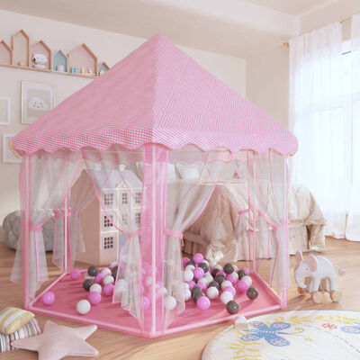 vidaXL Princeskin šotor za igranje z 250 žogicami roza 133x140 cm