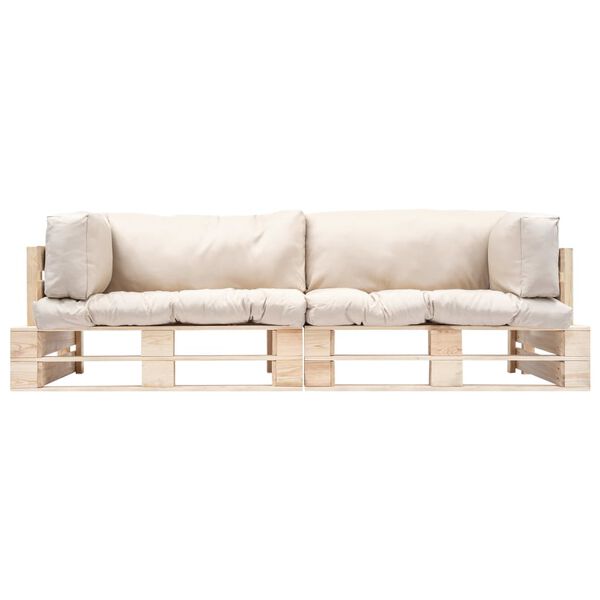 vidaXL Vrtna garnitura iz palet 2-delna s pe&scaron;čenimi blazinami borovina