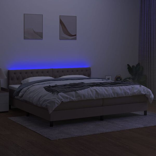 vidaXL Box spring postelja z vzmetnico LED taupe 200x200 cm blago