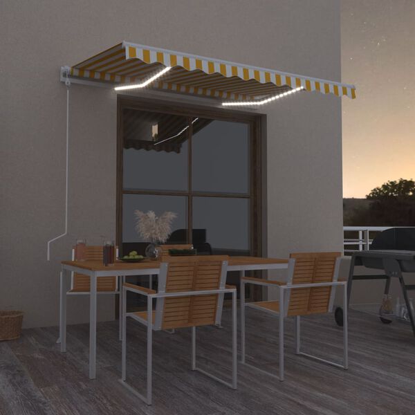 vidaXL Avtomatska tenda LED + senzor 300x250 cm rumeno/bela