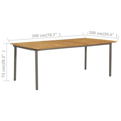 vidaXL Vrtna miza 200x100x72 cm trden akacijev les in jeklo