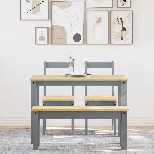 vidaXL 4 kosi jedilnega kompleta Panama Siva Masivni les borovega lesa