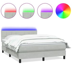 vidaXL Box spring postelja z vzmetnico LED svetlo siva 140x210 cm žamet