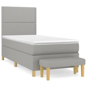 vidaXL Box spring postelja z vzmetnico svetlo siva 90x190 cm blago