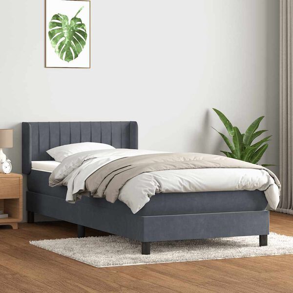 vidaXL Box spring postelja z vzmetnico temno siva 80x210 cm žamet