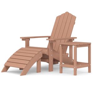 vidaXL Vrtni stol Adirondack s stolčkom za noge in mizico HDPE rjav