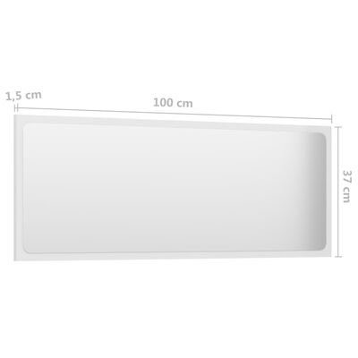 vidaXL Kopalniško ogledalo visok sijaj belo 100x1,5x37 cm iverna pl.