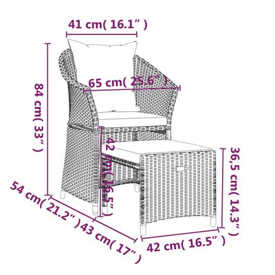 vidaXL Vrtna sedežna garnitura 2-delna z blazinami rjav poli ratan