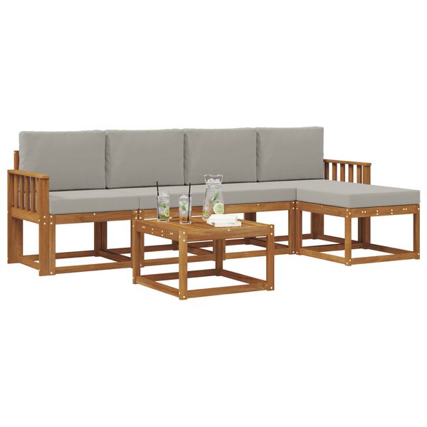 vidaXL Zunanja garnitura za sedenje 6 pcs Naravna in svetlo siva