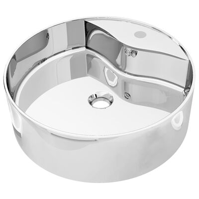 vidaXL Umivalnik z odprtino za odtekanje 46,5x15,5 cm keramičen srebrn