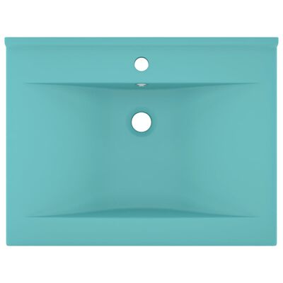 vidaXL Razkošen umivalnik z luknjo mat svetlo zelen 60x46 cm keramičen