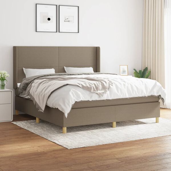 vidaXL Box spring postelja z vzmetnico taupe 180x200 cm blago
