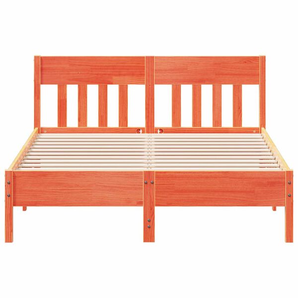 vidaXL Posteljni okvir brez vzmetnice vo&scaron;čeno rjav 135x190 cm borovina