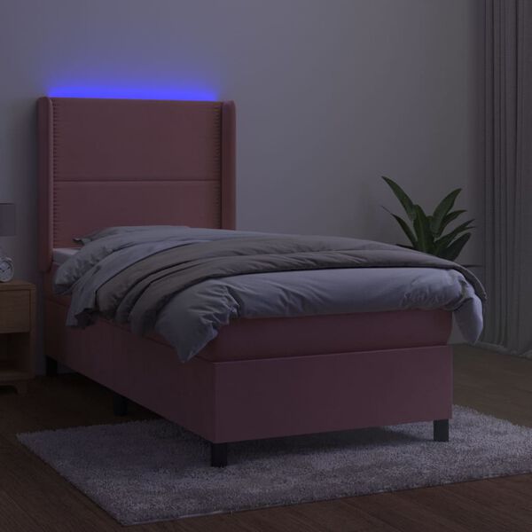 vidaXL Box spring postelja z vzmetnico LED roza 80x200 cm žamet