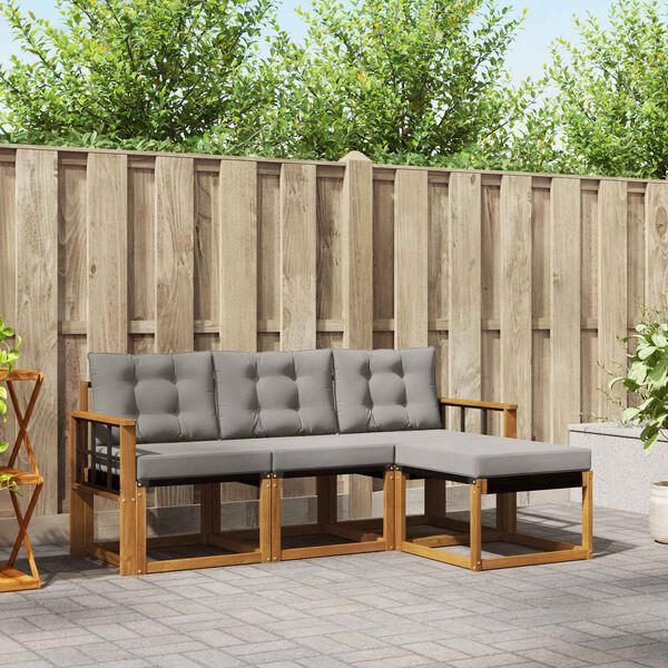 vidaXL Zunanja garnitura za sedenje 4 pcs Naravna in svetlo siva