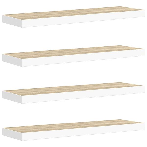 vidaXL Stenske police 4 kosi hrast in bele 80x23,5x3,8 cm MDF