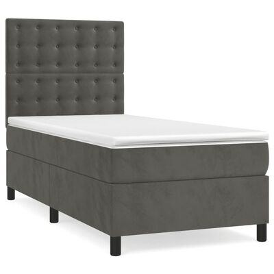 vidaXL Box spring postelja z vzmetnico temno siv 90x190 cm žamet