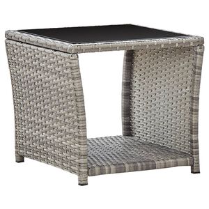 vidaXL Klubska mizica siva 45x45x40 cm poli ratan in steklo