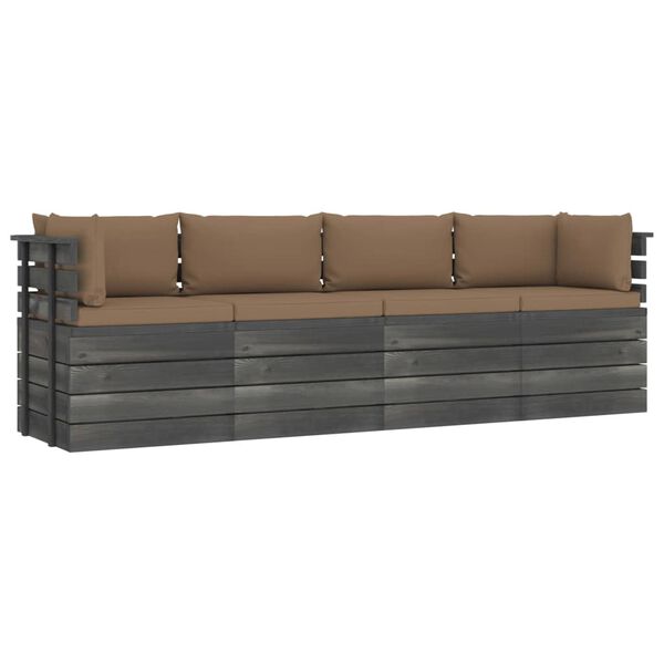 vidaXL Vrtni kavč &scaron;tirised iz palet z blazinami trdna borovina