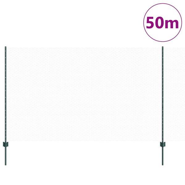 vidaXL Ograja s stebrom Zelena 1,4 x 50 m Jeklo in PVC