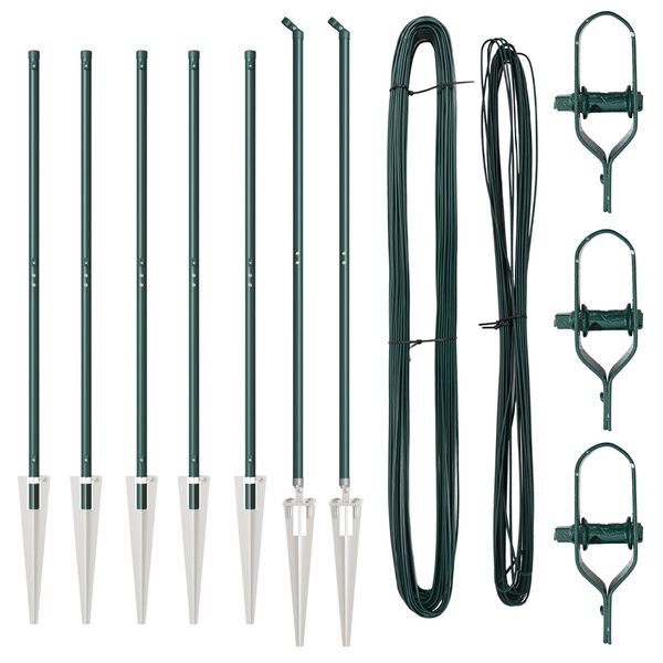 vidaXL Ograjni stebri 7 pcs Zelena Ø32mm 180 cm Pocinkano jeklo