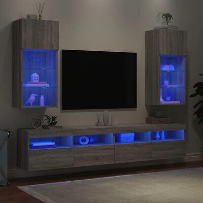 vidaXL TV omarica z LED lučkami 2 kosa siva sonoma 40,5x30x90 cm