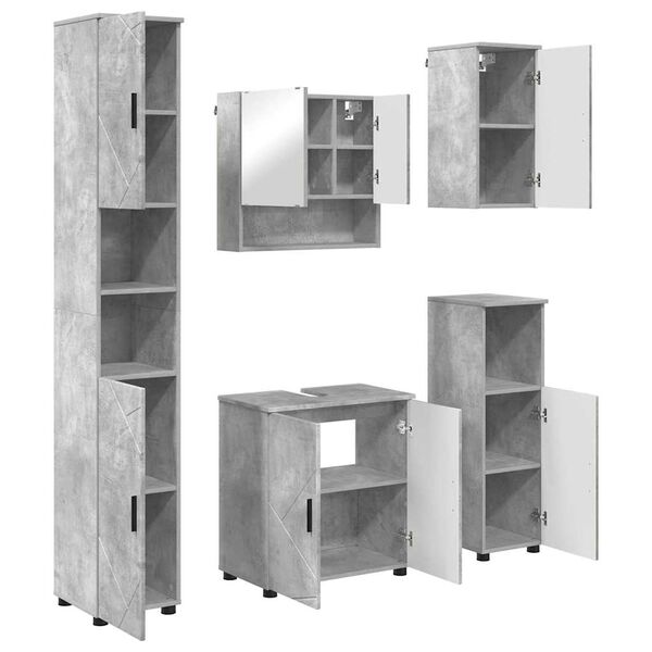 vidaXL Komplet pohi&scaron;tva za kopalnico z vrati 5 pcs Betonsko siva