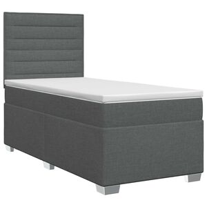 vidaXL Postelja boxspring z vzmetnico Temno siva Enojno Blago
