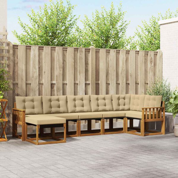 vidaXL Zunanja garnitura za sedenje z blazino 7 pcs Naravna in bež