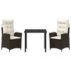vidaXL Komplet za jedilnico v vrtu z blazino 3 pcs Rjava poli ratan