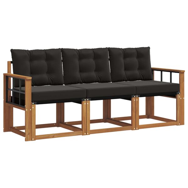 vidaXL Zunanja garnitura za sedenje z blazino 3 pcs Naravna in črna