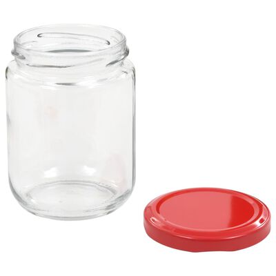 vidaXL Stekleni kozarci z rdečimi pokrovi 96 kosov 230 ml