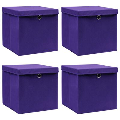 vidaXL Škatle za shranjevanje s pokrovi 4 kosi vijolične 32x32x32 cm