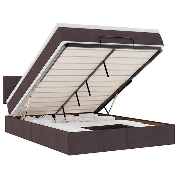 vidaXL Otomanska postelja z vzmetnico & LEDs rjav 140x190 cm blago