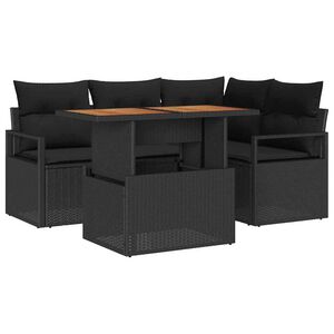vidaXL Vrtna sedežna garnitura s shranjevanjem 5 pcs Črna Poly ratan
