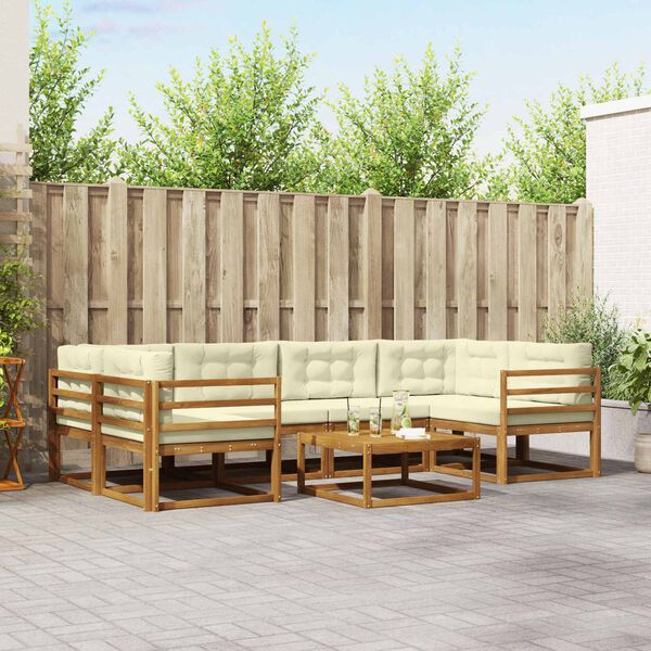 vidaXL Zunanja garnitura za sedenje z blazino 7 pcs Naravna in smetana