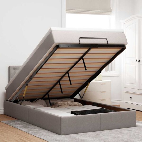 vidaXL Otomanska postelja z vzmetnico & LEDs taupe 120x190 cm blago