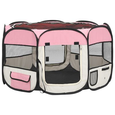 vidaXL Zložljiva pasja ograjica s torbo roza 110x110x58 cm