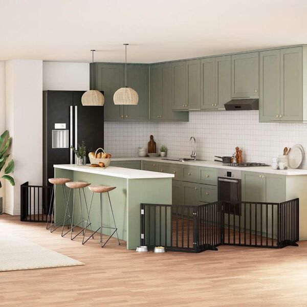 vidaXL Ograda za pse z vrati zložljiva 8 panelov črna 640 cm les