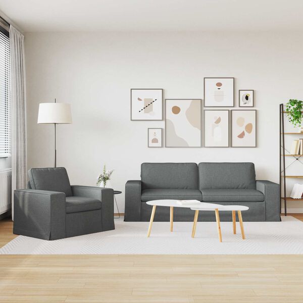 vidaXL Kavčna garnitura 2 pcs Temno siva 222 x 80 x 82 cm blago