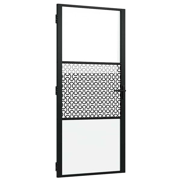 vidaXL Notranja vrata Črna 93 x 201.5 cm Kaljeno steklo in aluminij