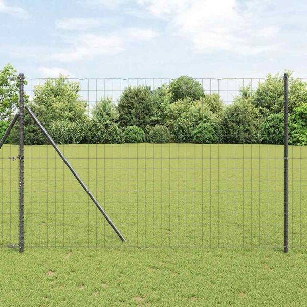 vidaXL Ograja s stebrom Siva 1,6 x 10 m Jeklo in PVC