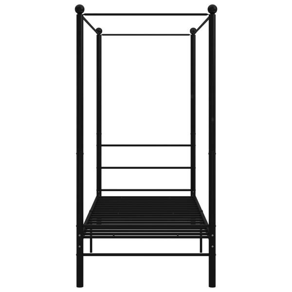 vidaXL Posteljni okvir z ogrodjem za baldahin črn kovinski 100x200 cm