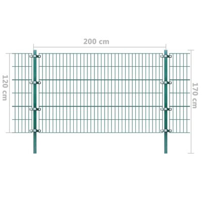 vidaXL Ograjni paneli s stebrički premazano železo 6x1,2 m zeleni