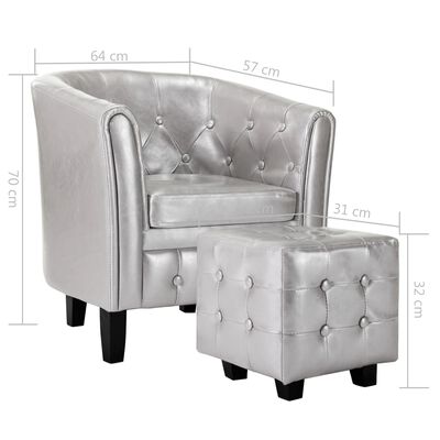 vidaXL Tubast stol s stolčkom za noge iz srebrnega umetnega usnja