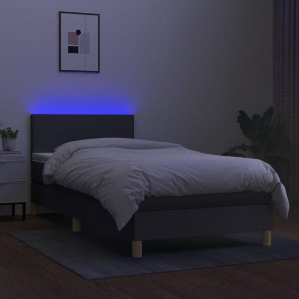 vidaXL Box spring postelja z vzmetnico LED temno siva 100x200 cm blago