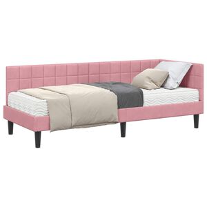 vidaXL Kotni okvir postelje z matrico z vzglavjem 2 pcs Siva Žamet