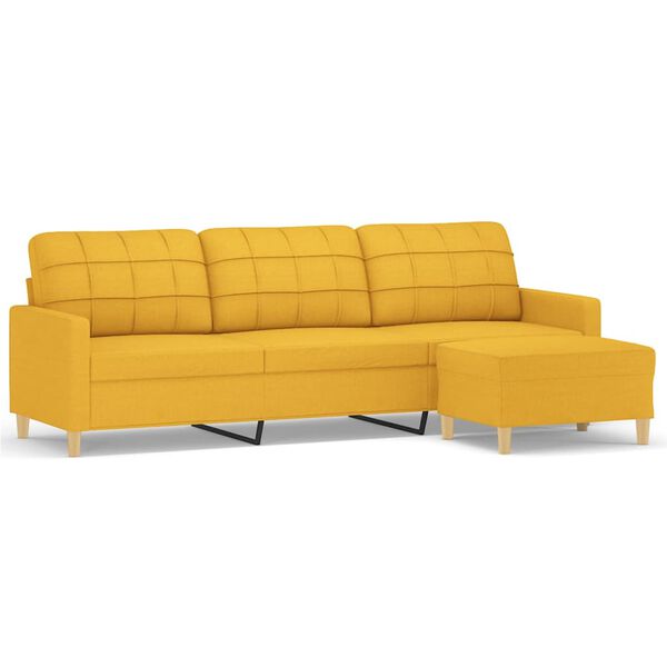 vidaXL Trosed s stolčkom za noge svetlo rumen 210 cm blago